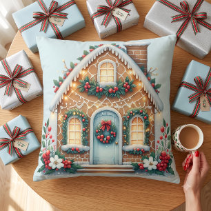 Gemütliche Lebkuchenhütte-Weihnachtsillustration Kissen