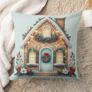 Gemütliche Lebkuchenhütte-Weihnachtsillustration Kissen