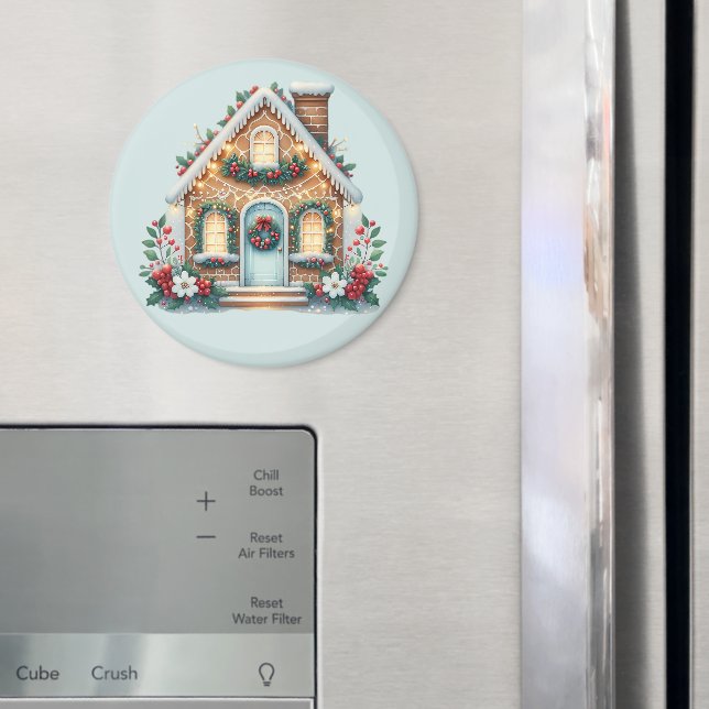 Gemütliche Lebkuchenhütte-Weihnachtsillustration Magnet (In Situ (Kühlschrank))