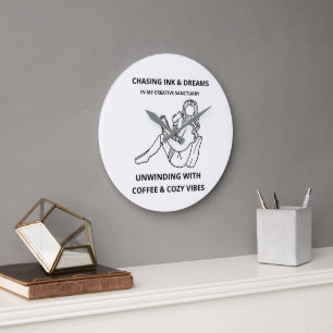 Gemütliche Lese- & Kaffee-Wanduhr Große Wanduhr