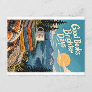 Gemütliche Lesecke in der Natur Illustrative Kunst Feiertagspostkarte