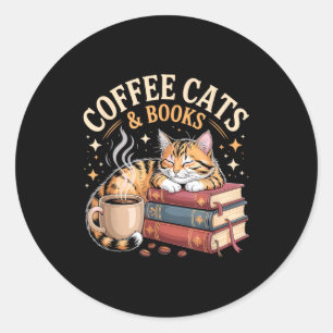 Gemütliche Lesekatze Kaffee- und Bücherliebhaber-K Runder Aufkleber