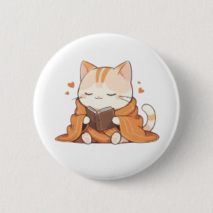 Gemütliche Lesekatze Kawaii Bücherwurm Katzenjunge Button
