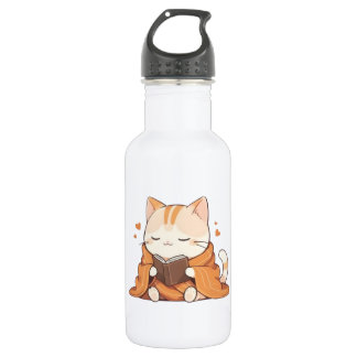 Gemütliche Lesekatze Kawaii Bücherwurm Katzenjunge Edelstahlflasche