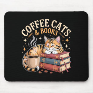 Gemütliche lesende Katze Kaffee- und Bücherliebhab Mousepad