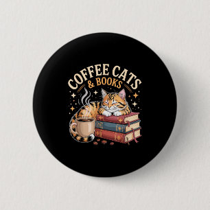 Gemütliche lesende Katze Kaffee- und Buchliebhaber Button