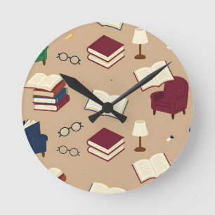 Gemütliche Lesenische Bücher Muster Runde Wanduhr