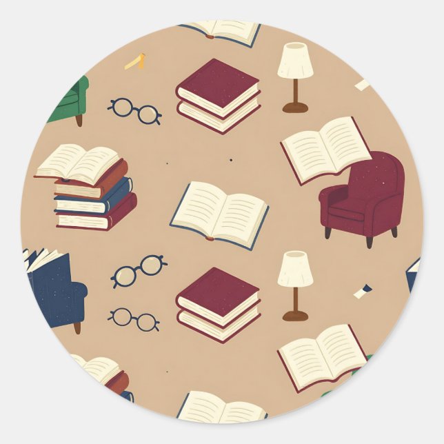 Gemütliche Lesenische Bücher Muster Runder Aufkleber (Vorderseite)
