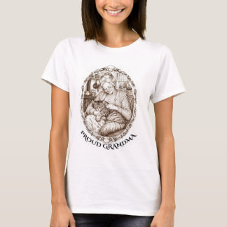 Gemütliche Oma und Katze am Holzofen Illustration T-Shirt