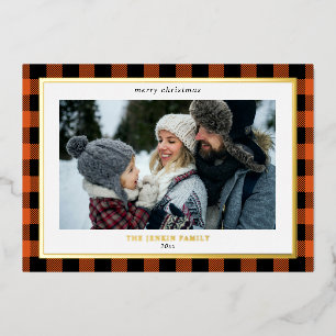 Gemütliche Orange Black Kariert Border 3 Foto Weih Folien Feiertagskarte
