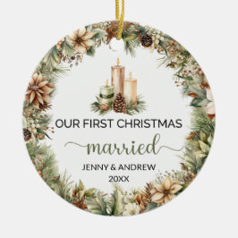 Gemütliche, pastellgrün und beige Weihnachtskerzen Keramik Ornament