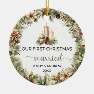 Gemütliche, pastellgrün und beige Weihnachtskerzen Keramik Ornament