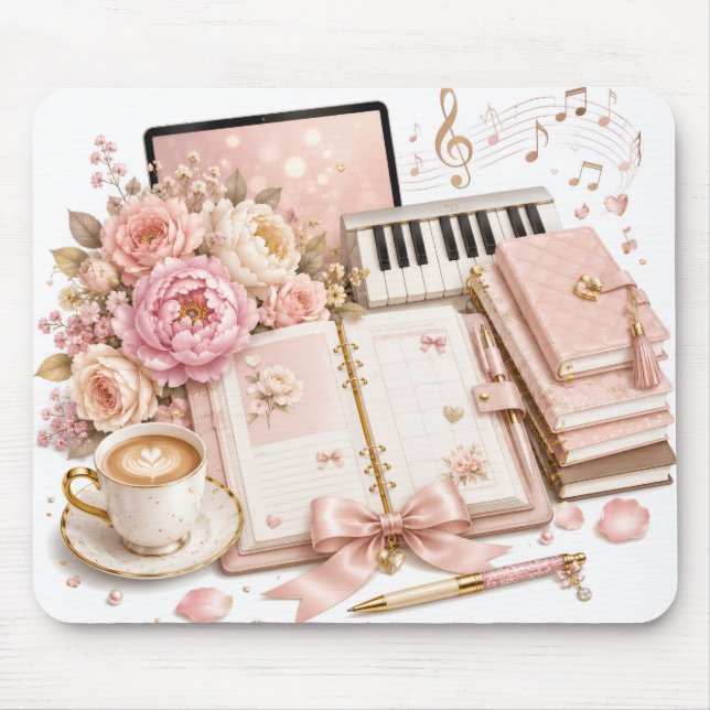 Gemütliche Piano-Planer-Kaffee-Floral-Mauspad Mousepad (Vorne)