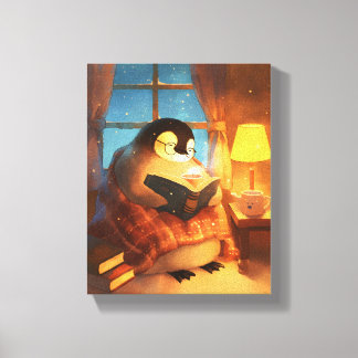 Gemütliche Pinguin-Lesekinderzimmer-Wandbild Leinw Leinwanddruck