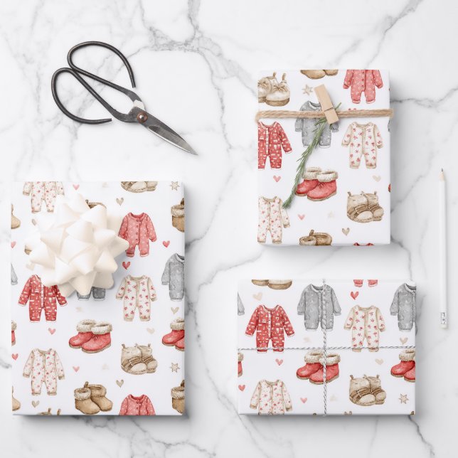 Gemütliche Pyjamas Boho-Babyparty-Muster Geschenkpapier Set (Vorderseite)