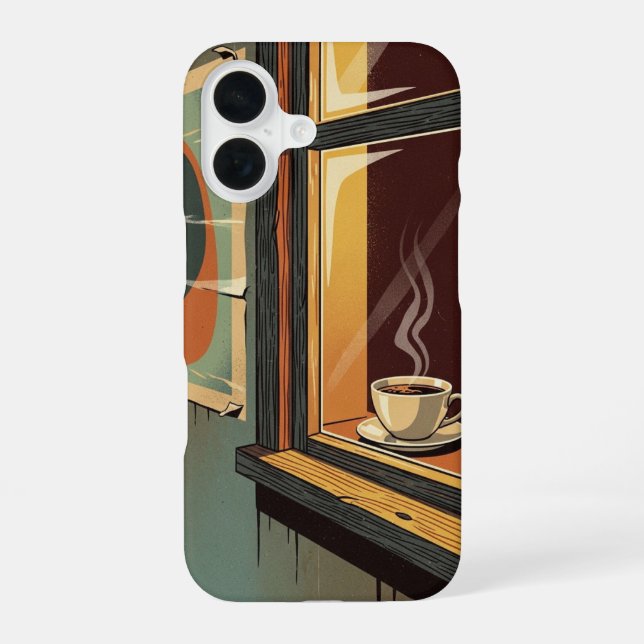 Gemütliche Retro-Café-Ansicht iPhone 16 Hülle (Rückseite)