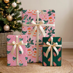 Gemütliche rosa Candy Canes & Nature Geschenkpapier Set