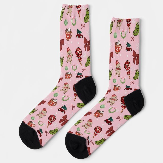 Gemütliche rosa Weihnachts-Gingerbread-Socken Socken (Linkes Detail)