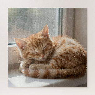 Gemütliche rote Katze sonnt sich im Nickerchen Puzzle