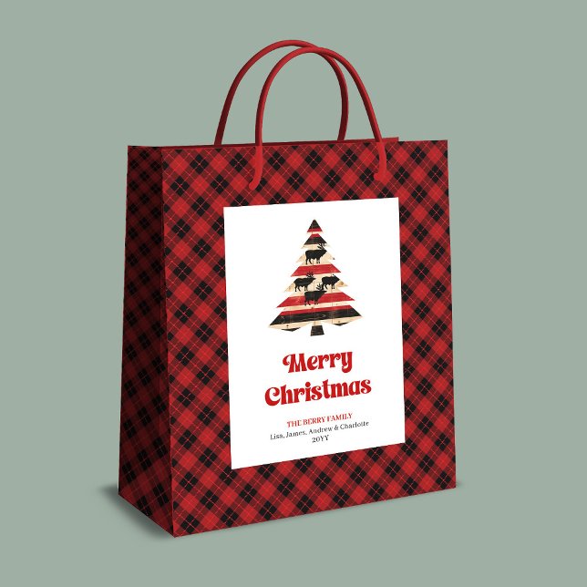 Gemütliche rote schwarze karierte Geschenktüte mit (Cozy red black plaid gift bag custom name tree

)
