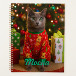 Gemütliche Russische Blaue Katze Weihnachten Perso Planer