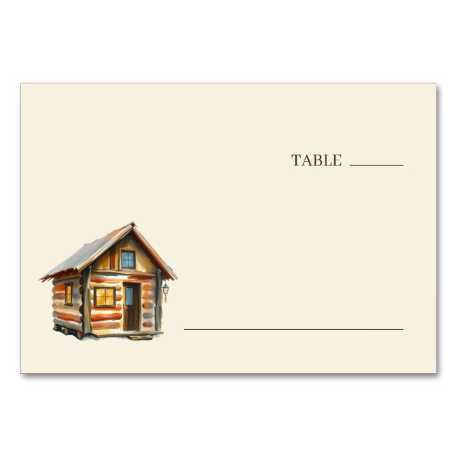 Gemütliche Rustikale Blockhütte Aquarell Tischnummer (Vorderseite)