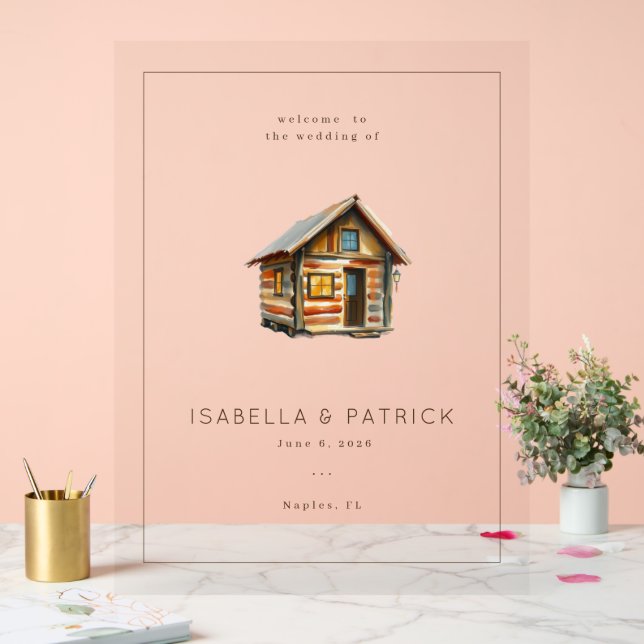 Gemütliche rustikale Wasserfarbenhütte Acrylschild (Hochzeit)