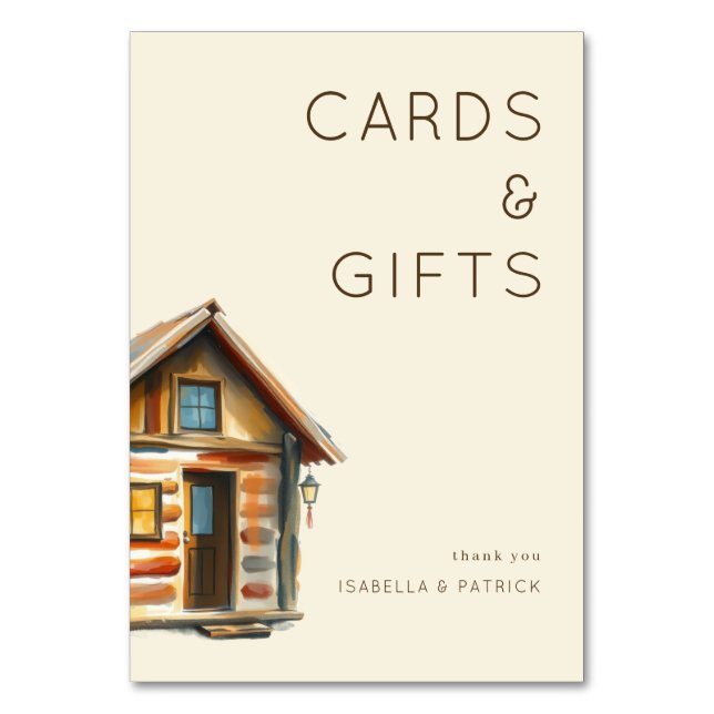 Gemütliche rustikale Wasserfarbenhütte Tischnummer (Vorderseite)