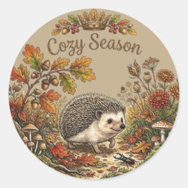 Gemütliche Saison Süßer Igel Herbst Cottagecore  Runder Aufkleber