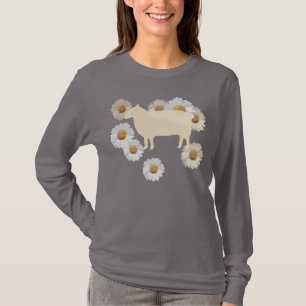 Gemütliche Schafssilhouette und Gänseblümchen Lang T-Shirt