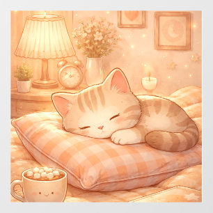 Gemütliche schlafende Katze Kawaii Illustration –  Fensteraufkleber