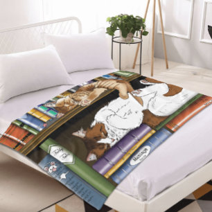 Gemütliche Schlafende Katzen Bücherregal Illustrat Fleecedecke