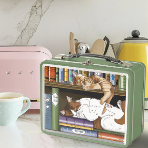 Gemütliche schlafende Katzen Bücherregal Illustrat Metall Brotdose
