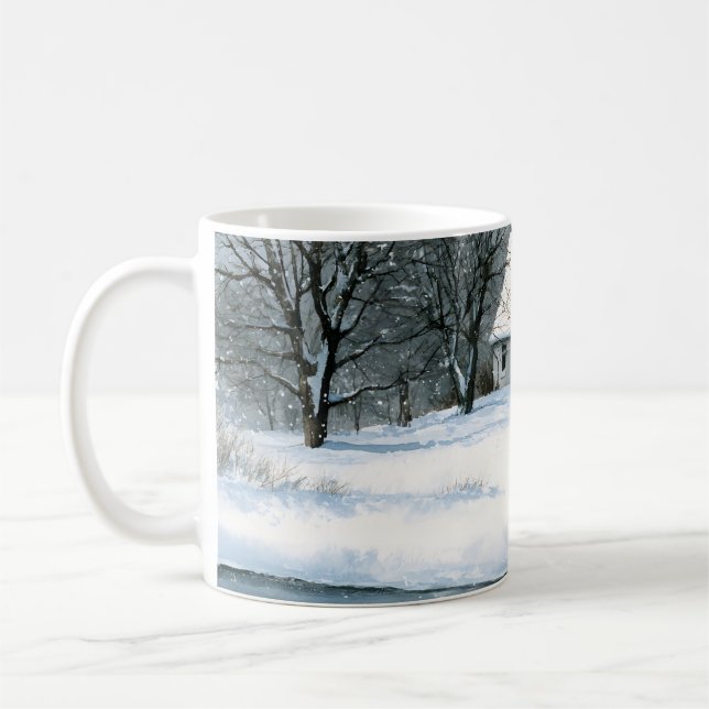 Gemütliche Schneehütte Winter Wasserfarbe Kaffeetasse (Links)