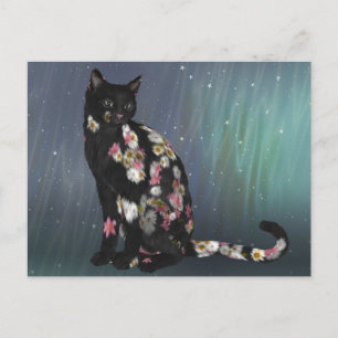 Gemütliche schwarze Gänseblümchen-Katze Postkarte