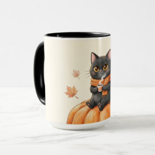 Gemütliche Schwarze Katze Kawaii Kürbis-Gewürz-Lat Tasse