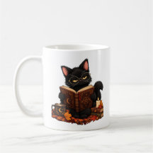 Gemütliche schwarze Katze liest Buch Tasse - Herbs