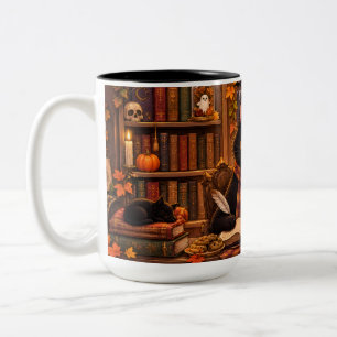 Gemütliche Schwarze Katzen Buchhandlung Halloween Zweifarbige Tasse