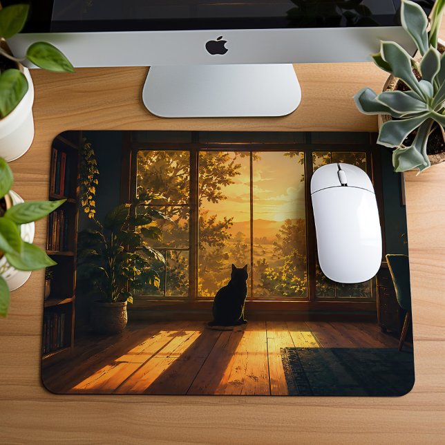 Gemütliche Schwarzkatzenliebhaber Lofi Kunst Mousepad (Von Creator hochgeladen)