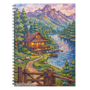 Gemütliche Seehütte Berglandschaft Kunst Notizblock