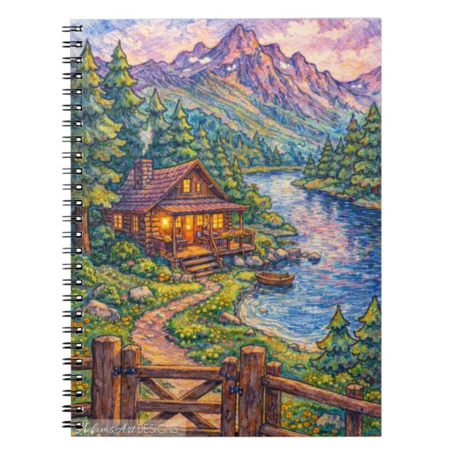Gemütliche Seehütte Berglandschaft Kunst Notizblock (Vorderseite)