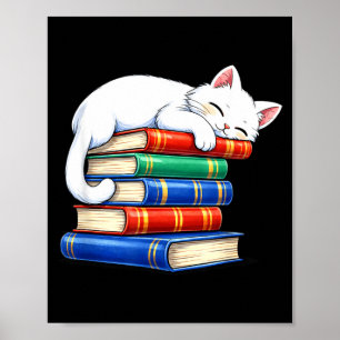 Gemütliche süße schlafende Katze und Bücher lieben Poster