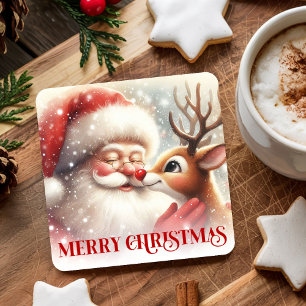 Gemütliche süße Weihnachtsmann-Rudolph-Feiertags-P Rechteckiger Pappuntersetzer