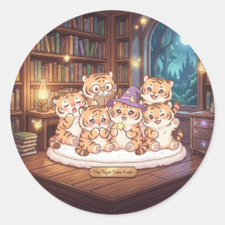 Gemütliche Tiger-Geschichten-Bibliothekssticker Runder Aufkleber