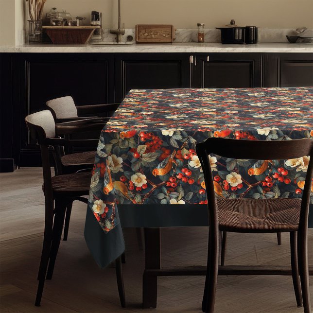 Gemütliche Tischdecke mit Herbstvögeln und Waldblu (Cozy Tablecloth with Fall Birds and Woodland Florals)
