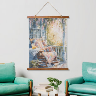 Gemütliche Veranda mit Quilt und Zitronenlimonaden Wandteppich Mit Holzrahmen