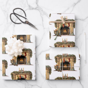 Gemütliche Viktorianische Feuerstelle Weihnachtsmu Geschenkpapier Set
