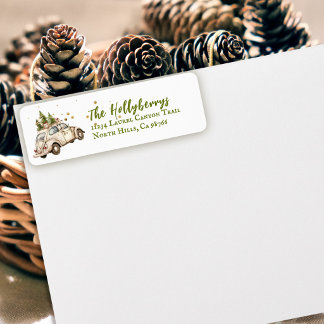 Gemütliche Vintage-Weihnachtsauto-Rücksendeadresse