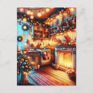 Gemütliche Vintage-Weihnachtsküche Postkarte