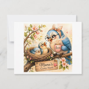 Gemütliche Vogelfamilie RSVP Karte
